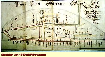 Stadtplan mit R&ouml;hrwasserfahrten von 1749